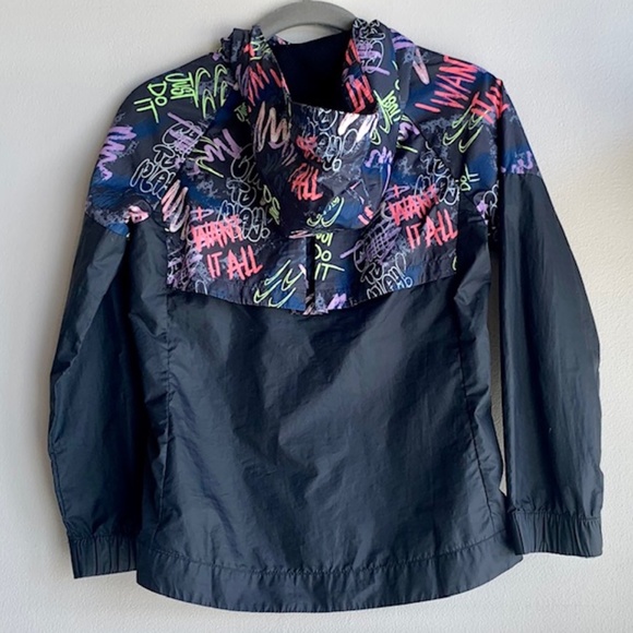 NIKE Nike Black Graffiti Lightweight Jacket with Hood SIZE M - Picture 3 of 8